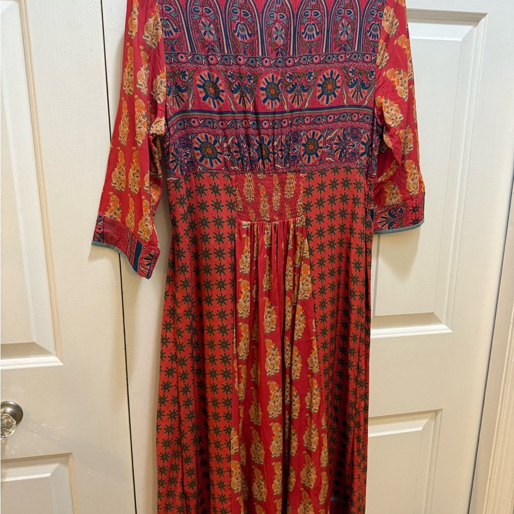 Soft Surroundings Red and Gold Long Sleeve Dress PXS Thanksgiving perfect. - Picture 10 of 15